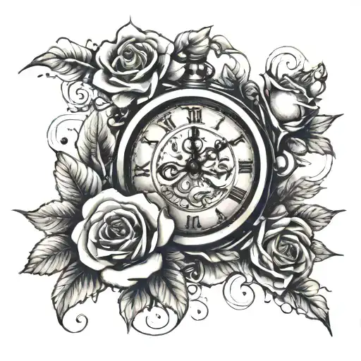 Clock And Roses With Word Family