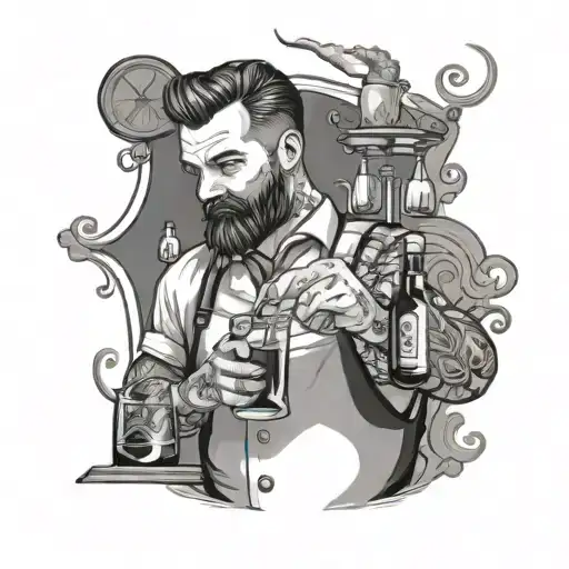 Beardless Lomghaired Bartender Mixing Drinks