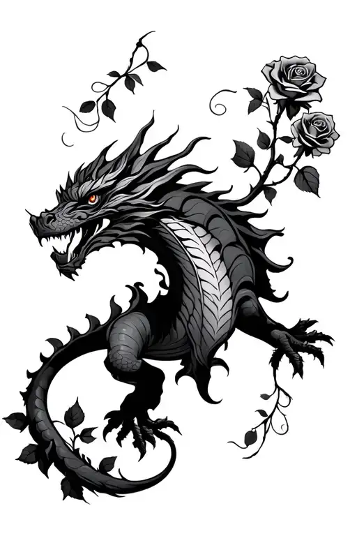 Dragao With Body Fulfilled As If Climbing With Details Of Roses