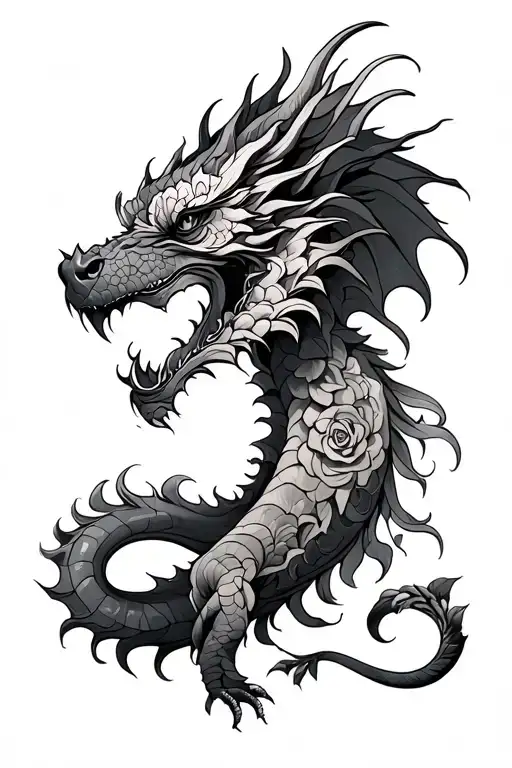 Dragao With Body Fulfilled As If Climbing With Details Of Roses