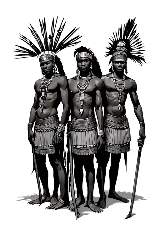 African Warriors Standing Together