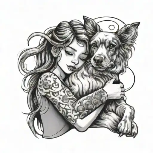 A Girl With Wavy Hairs And Hugging A Dog