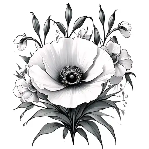 Poppy And Snowdrop And Gladiolus And Carnation