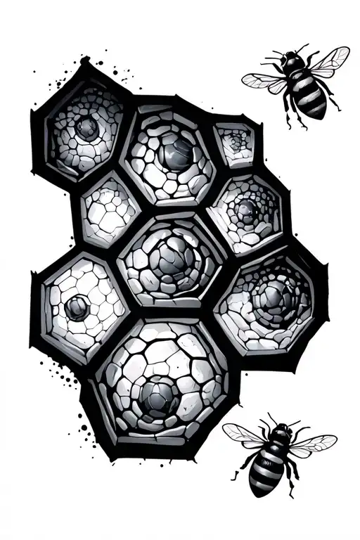 Hexagonal Cells Of Different Sizes And 3 Bees On It