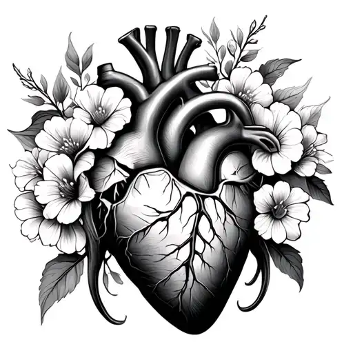 Anatomical Heart With Flowers