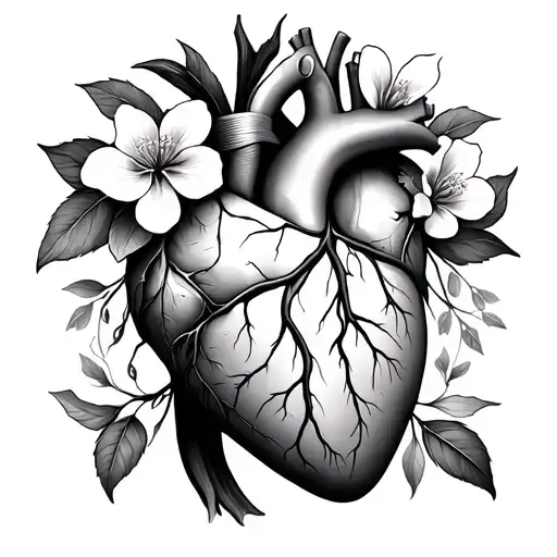 Anatomical Heart With Dogwood Flowers