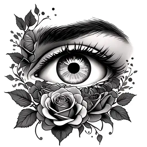 Crying Eye With Roses Intertwined