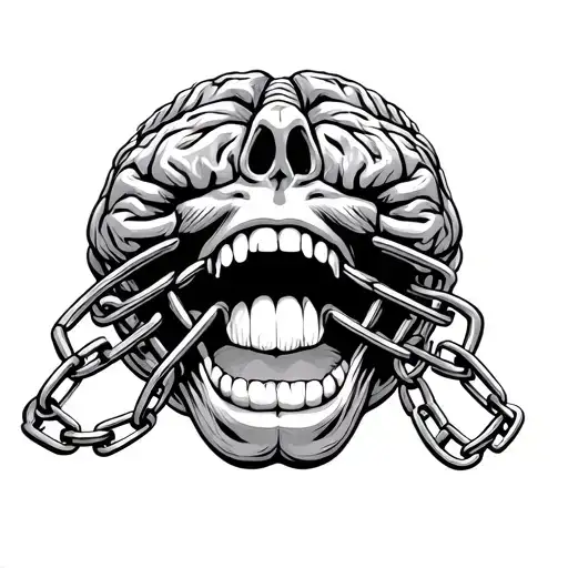 Mouth Biting Chain Shackled Around Brain