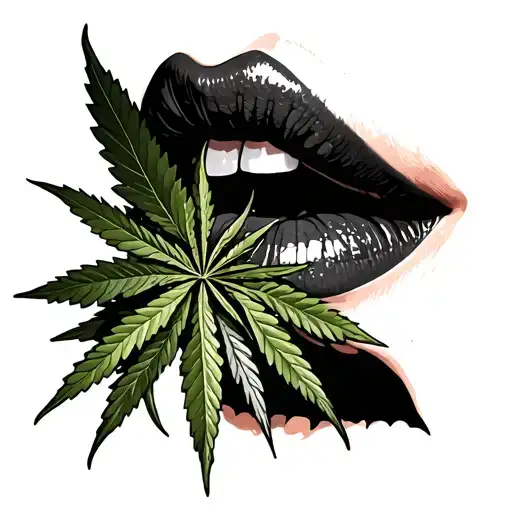 Lips And Marijuana Leaves