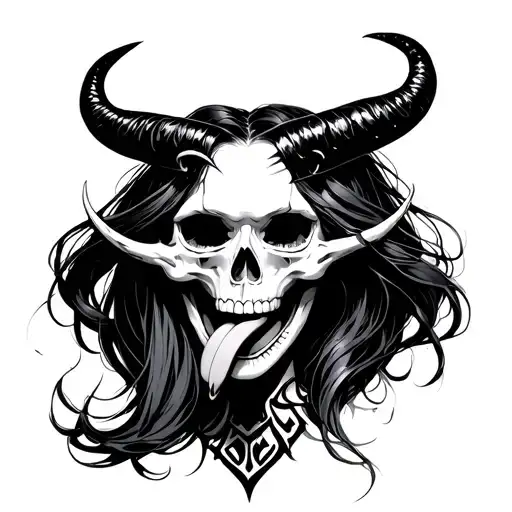 Demon Girl Skull Horns And Long Tounge