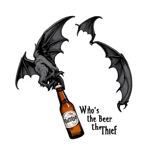 Beer Bottle Saying Who's The Beer Thief With Bats Wings