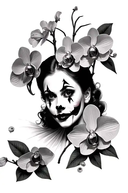 Gambling Clown Girl With Orchid Around Her
