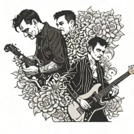 Morrissey With Flowers In The Hands And Johnny Marr Next To Him With His Fender Jaguar Guitar
