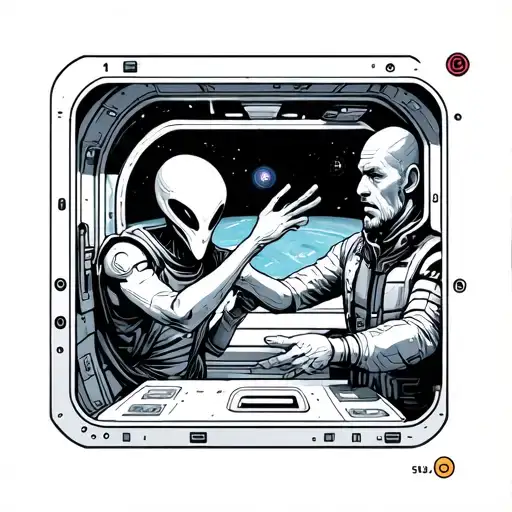 A Alien Giving Hand To A Man Inside Drom Space Ship