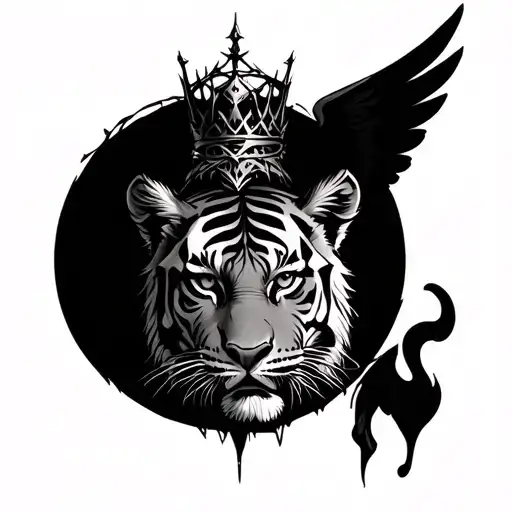 Two Headed Tiger With Wings And A Crown Of Thorns Above His Head