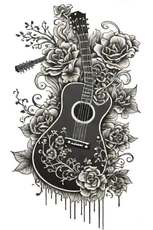Guitar Made Of Skeleton Flowers And Blood Dripping