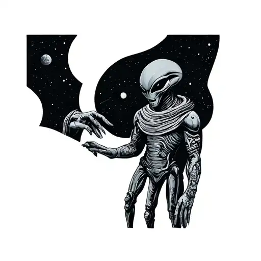 A Alien Giving Hand To A Man Inside Drom Space Themed