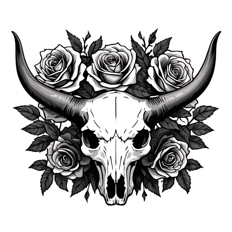 Texas Longhorn Skull And Roses