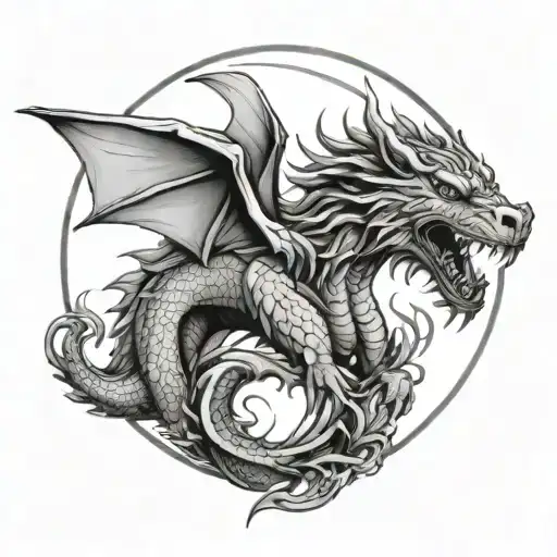 Sin Of Wrath Dragon With Labrador Mixed With Chow Chow In Circle