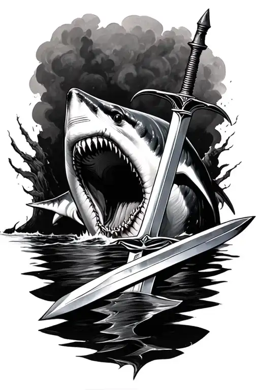 Great White Shark And Sword