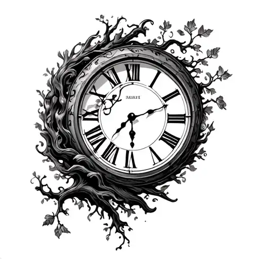 Clock And Hour Glass And Tree