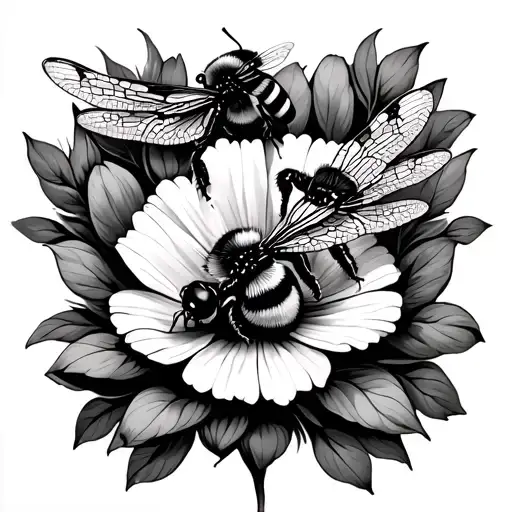 Dragonfly And Bumblebee On A Flower