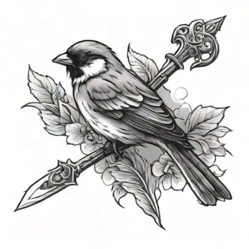A Sparrow Sits On A Thin Dagger