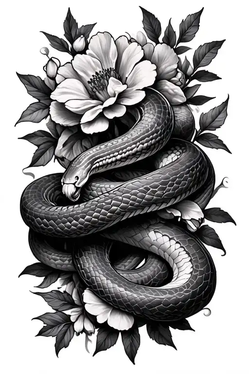 Two Snakes Wrapped Around Hawthorne Flowers