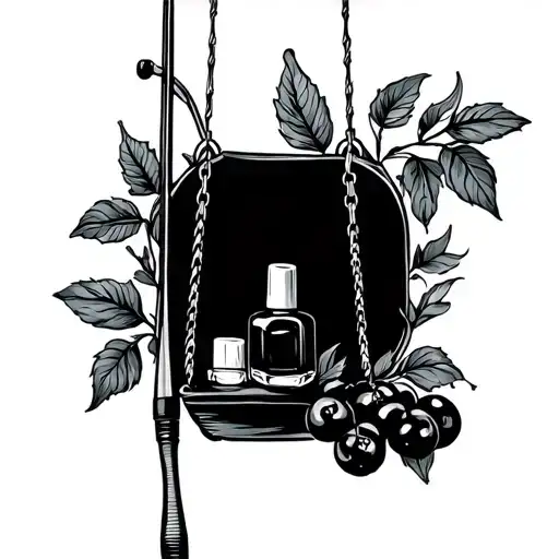 Signature With A Fishing Pole And A Swing And Nail Polish And Black Berries