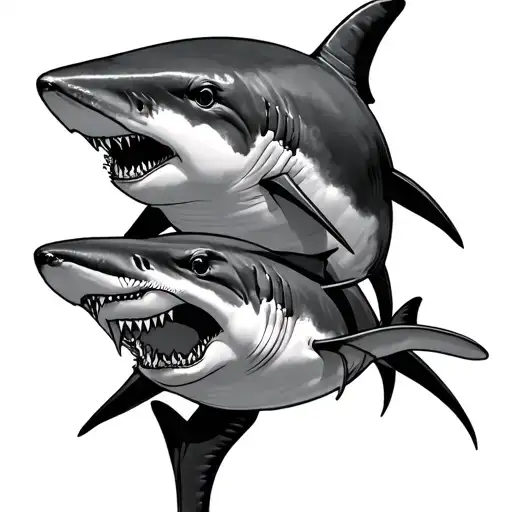Two Sharks One With The Head One Was One With The Head The Other Way