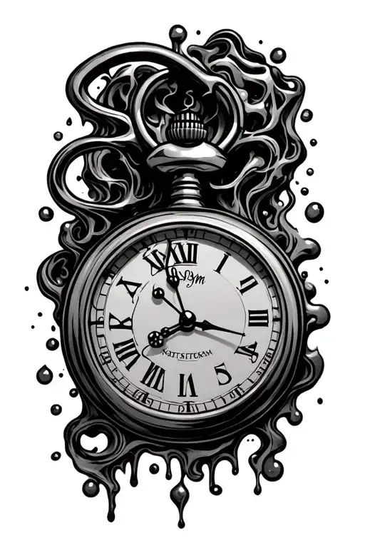 Melting Pocket Watch Face Displaying The Year 1996 And The Time 12Pm