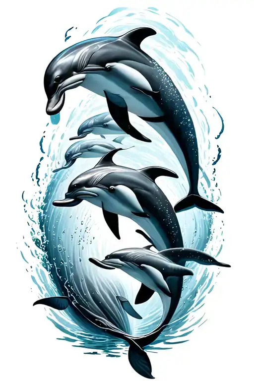 6 Individual Dolphins Swimming Together Representing A Pod Of Dolphins