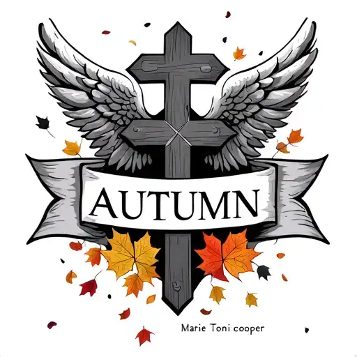 Cross With Angel Wings And Autumn Leaves Falling With The Name Autumn Marie Toni Cooper Inside It