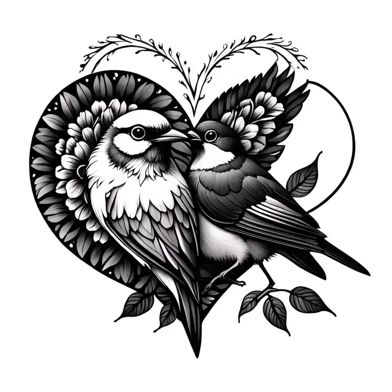 Floral Mandala Heart Birds