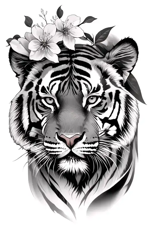 Realistic Tiger And Cherry Blossom