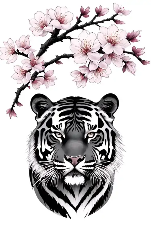 Tiger That Works And Realistic Cherry Blossom