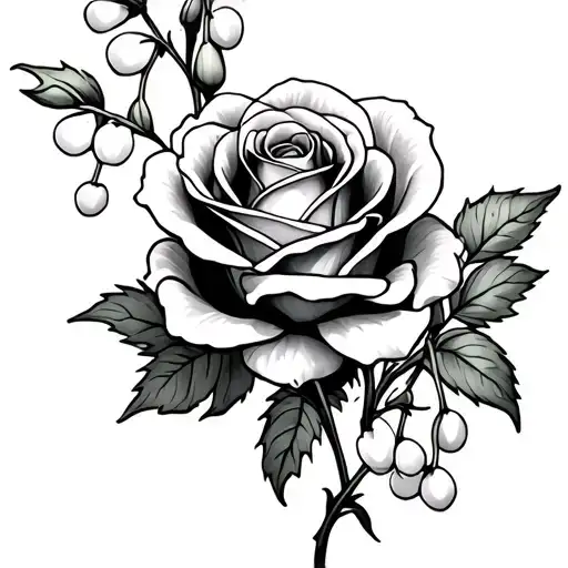 A Non-bloomed Rose Intertwined With A Lily Of The Valley