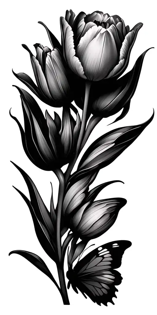 Tulips Farys And Butterflies