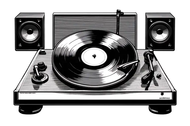 Old Style Record Player And Speakers