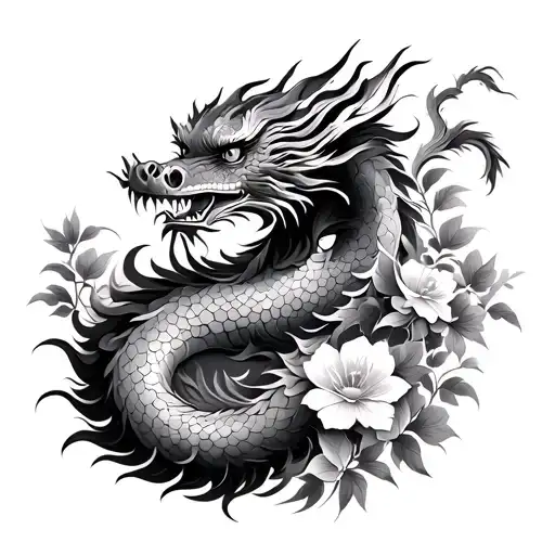 Chinese Dragon With Flowers