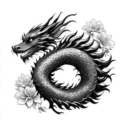 Chinese Dragon With Flowers