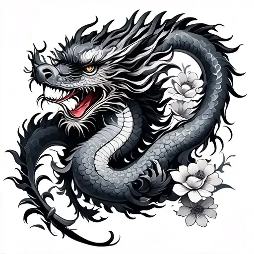 Chinese Dragon With Flowers