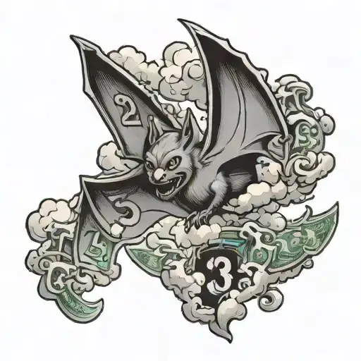 Bat Flying With Money And The Number 13 In Clouds Forming The Shape