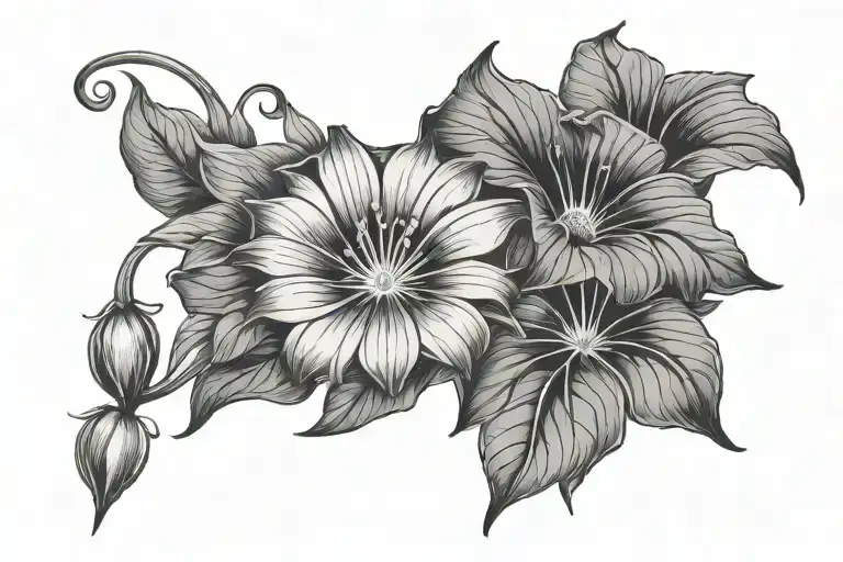 Morning Glory And Aster Flowers With Ladybug