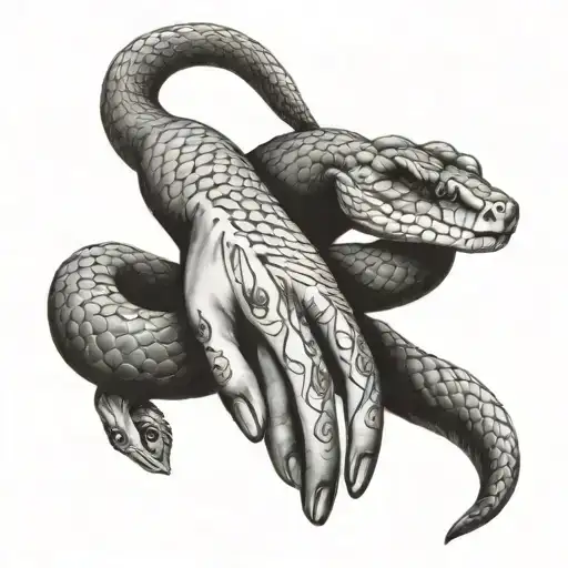 Snake And Woman's Hand