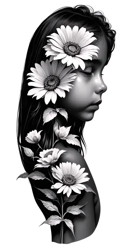 Children's Birth Flowers With Their Profile As The Stem To Their Flower