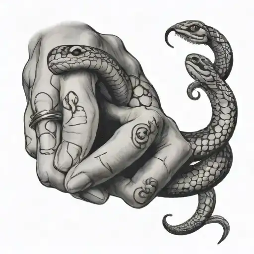 Woman's Hand And Snake Wrapped