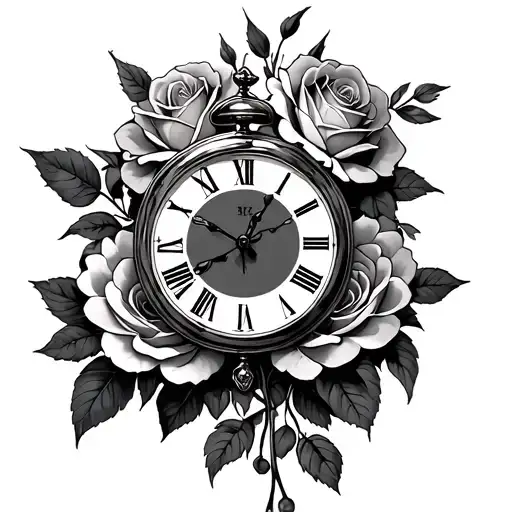 Clock And Roses Intertwined