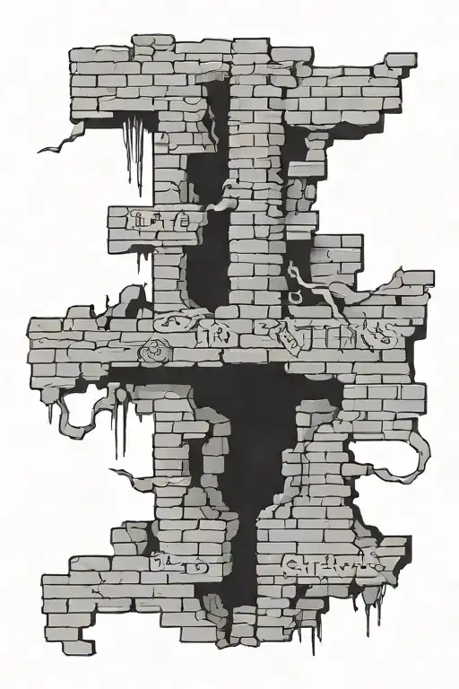 Words Of 7 Deadly Sins In Brick Wall Being Torn