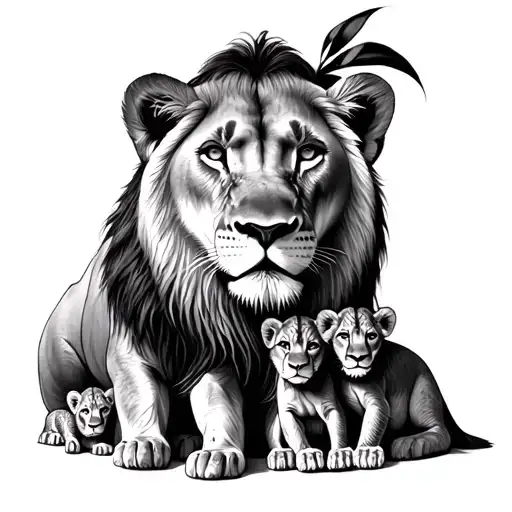 Lioness With 3 Cubs Tattoo Art Work Female With A Dicky Bow